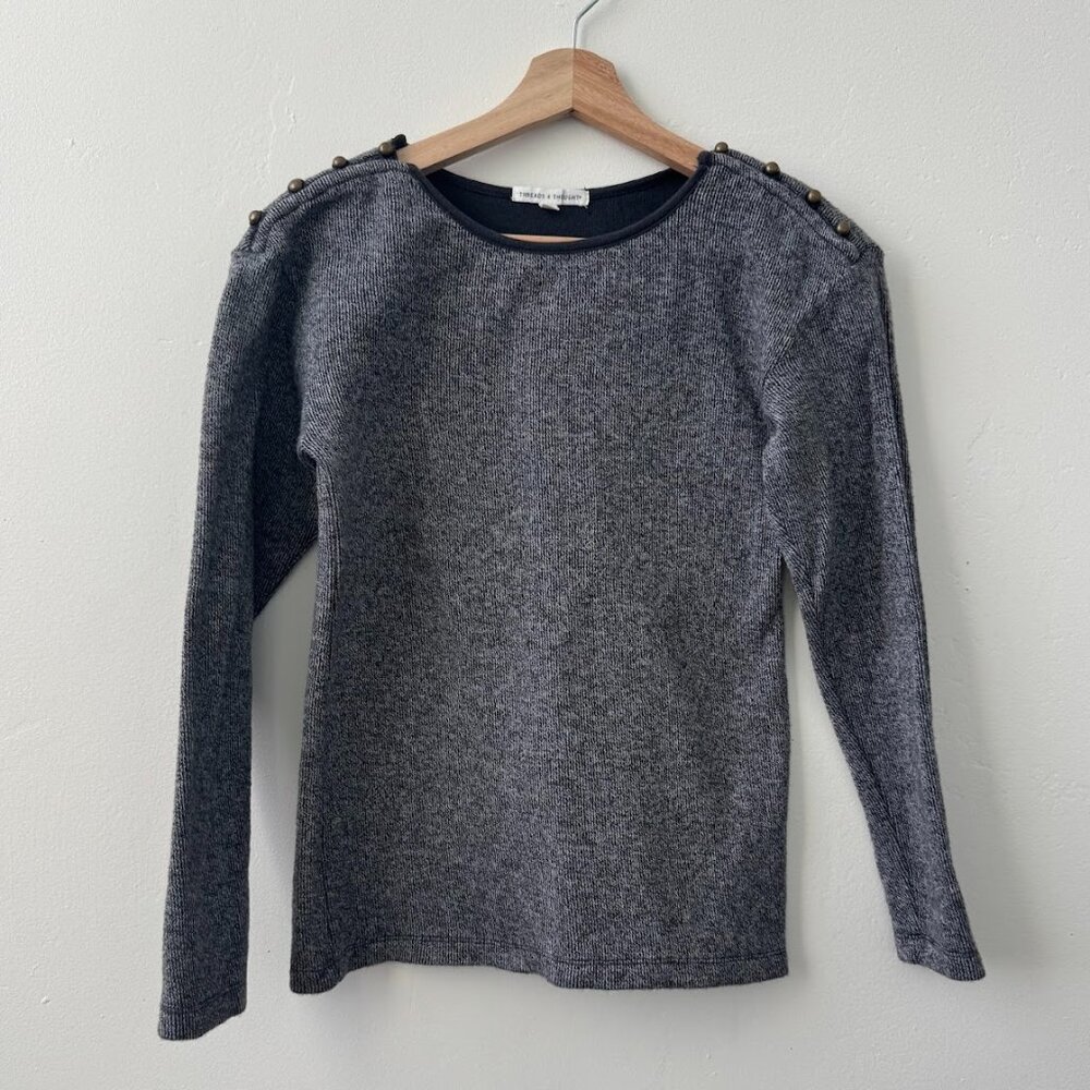 Threads 4 Thought Elissa Ribbed Knit Top Snap Shoulder Gray Long Sleeve S - Picture 7 of 11